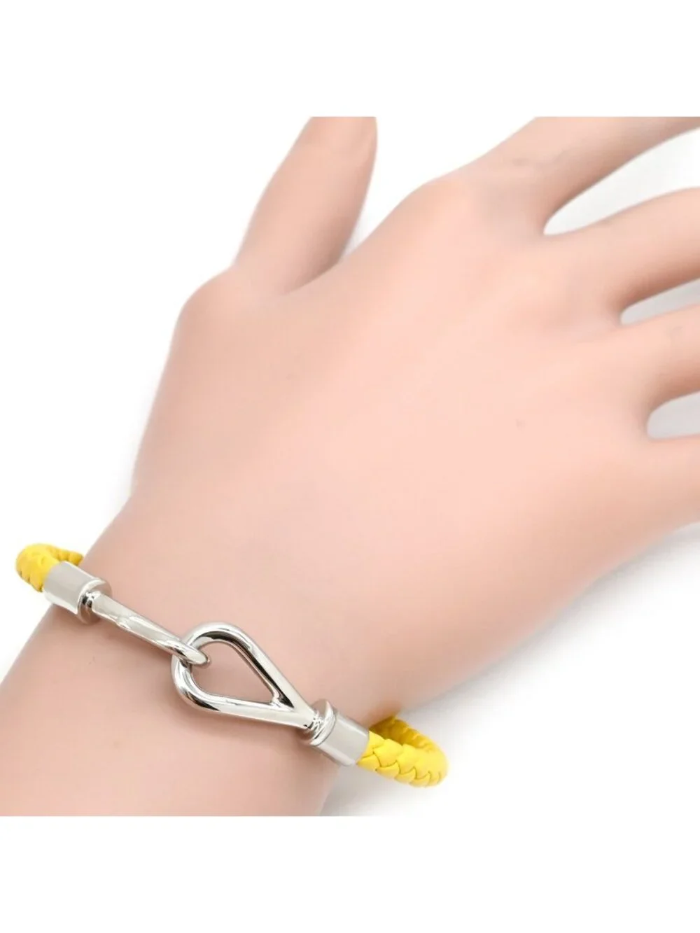 Hermes Bracelet Jumbo Leather Metal Yellow Silver Braided